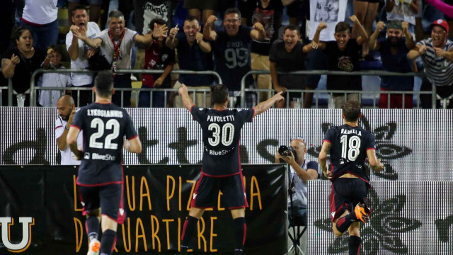 Cagliari 12 08 2018 Presso Sardegna Arena - Incontro di Coppa Italia Cagliari vs Palermo
nella foto: esultanza di leonardo pavoletti del cagliari
SILPRESS/ENRICO LOCCI