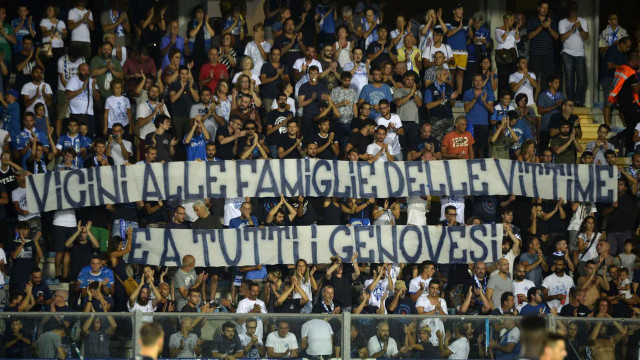 EMPOLI-CAGLIARI 19-08-2018 STRISCIONE DEI TIFOSI DELL'EMPOLI IN RICORDO DELLE VITTIME DI GENOVA. GALASSI SILVANO/SILPRESS