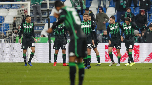 REGGIO EMILIA, ITALIA, 26-01-19 - 21° GIORNATA DI CAMPIONATO SERIE A TIM - MAPEI STADIUN, SASSUOLO VS CAGLIARI,BY CASTALDI, NELLA FOTO: ESULTANZA SASSUOLO DOPO IL GOAL DI ALESSANDRO MATRI