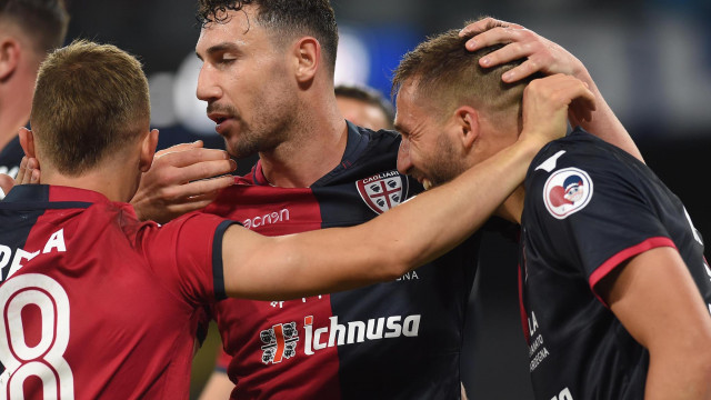 NAPOLI-CAGLIARI 05-05-2019 ESULTANZA DI LEONARDO PAVOLETTI CON ARTUR IONITA. SILPRESS