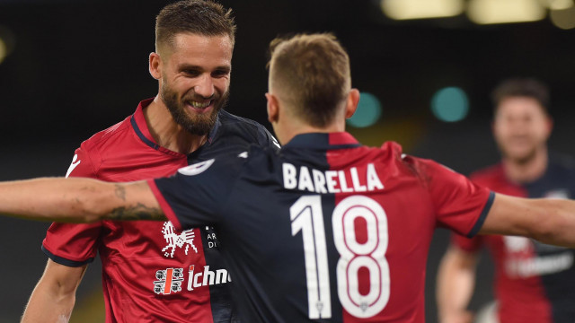 NAPOLI-CAGLIARI 05-05-2019 ESULTANZA DI LEONARDO PAVOLETTI CON NICOLO BARELLA. SILPRESS