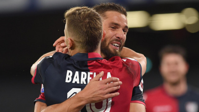 NAPOLI-CAGLIARI 05-05-2019 ESULTANZA DI LEONARDO PAVOLETTI CON NICOLO BARELLA. SILPRESS