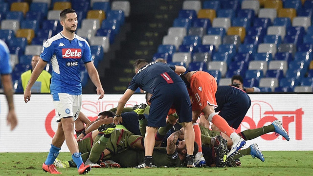 Napoli 25 Settembre 2019 Stadio San Paolo Campionato Serie A Tim 2019/20 Napoli - Cagliari nella foto: ESULTANZA DI CASTRO E DELLA SQUADRA Foto - Agostino Gemito -DarosPhoto