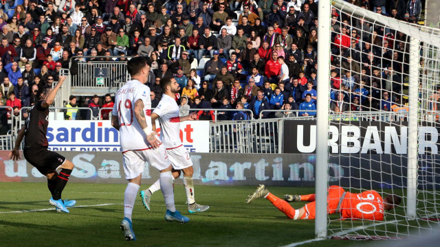 Cagliari 11 01 2020 Presso Stadio Sardegna Arena - Campionato serie A Tim 2019-20 incontro Cagliari vs Milan
nella foto: gol di rafael leao del milan
SILPRESS/ENRICO LOCCI