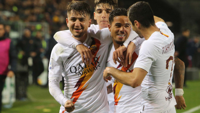 Cagliari 01 03 2020 Presso Stadio Sardegna Arena - Campionato serie A Tim 2019-20 incontro Cagliari vs Roma
nella foto: esultanza di Justin Kluivert della roma
SILPRESS/ENRICO LOCCI