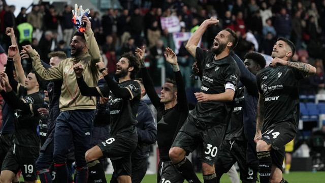 Mandatory Credit: Photo by Alessandro Tocco/NurPhoto/Shutterstock (15142037dk)
The team of Cagliari celebrates during the Serie A TIM match between Cagliari Calcio and Parma Calcio in Italy on February 9, 2025.
Cagliari v Parma - Serie A, Italy - 09 Feb 2025
