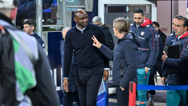 Patrick Vieira Mister of Genoa CFC, Davide Nicola Mister of Cagliari Calcio, during Cagliari Calcio vs Genoa CFC, Italian soccer Serie A match in Cagliari, Italy, March 07 2025
