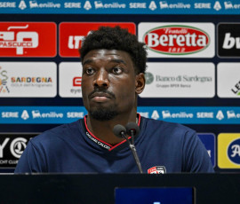 Michel Adopo of Cagliari Calcio, Conferenza Stampa, Press Conference during Cagliari Calcio vs AC Milan, Italian soccer Serie A match in Cagliari, Italy, January 02 2026