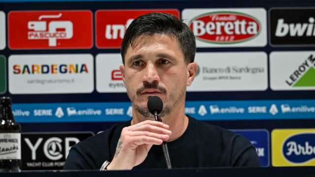 Fabio Pisacane Head Coach of Cagliari Calcio, Conferenza Stampa, Press Conference during Cagliari Calcio vs US Cremonese, Italian soccer Serie A match in Cagliari, Italy, April 11 2026 Fabio Pisacane
