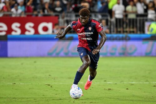 Michel Adopo of Cagliari Calcio during Cagliari Calcio vs Inter - FC Internazionale, Italian soccer Serie A match in Cagliari, Italy, August 30 2026