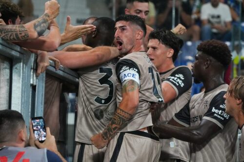 Paul Mendy celebrate the goal with the team mates, during the italian soccer Serie A match Atalanta BC Vs Cagliari Calcio at New Balance Arena in Bergamo, on September 12, 2026. during Atalanta BC vs Cagliari Calcio, Italian soccer Serie A match in Bergamo, Italy, September 12 2026