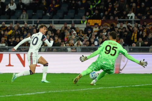 Cagliari's Daniel Maldini goal 2-2 during the Italian Football Championship League A Enilive 2026/2027 match between AS Roma vs Cagliari Calcio at the Olimpic Stadium in Rome on 27 October 2026.