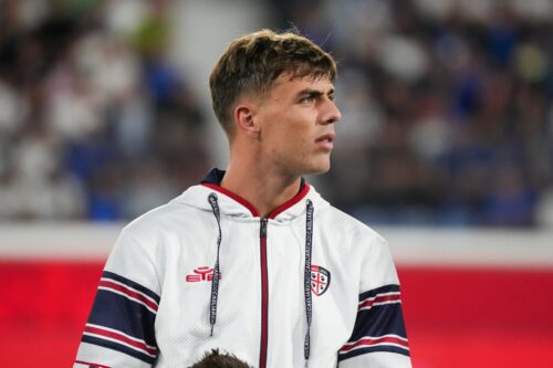 Daniel Maldini, during the italian soccer Serie A match Atalanta BC Vs Cagliari Calcio at New Balance Arena in Bergamo, on September 12, 2026. during Atalanta BC vs Cagliari Calcio, Italian soccer Serie A match in Bergamo, Italy, September 12 2026