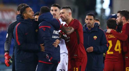 ROMA-CAGLIARI. REAZIONE A FINE GARA DI JOAO PEDRO.SILPRESS