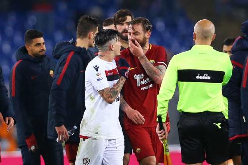 ROMA-CAGLIARI.REAZIONE A FINE GARA TRA DANIELE DE ROSSI E PISACANE.SILPRESS