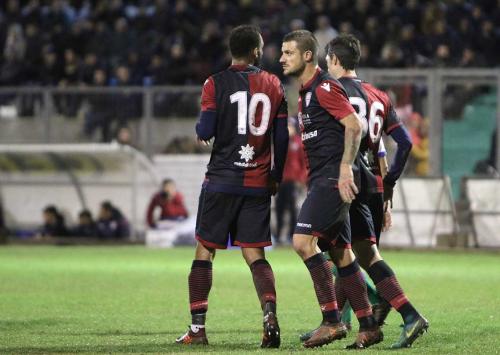 Nuoro 09 11 2017 Nuorese Cagliari nella foto Daniele Dessena, Joao pedro e Melchiorri dopo il gol di Melchiorri